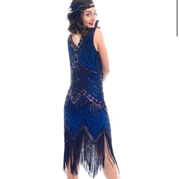 Flapper Blue Dress Party Fringe Halloween Costume Size Adult Medium - Picture 2 of 8